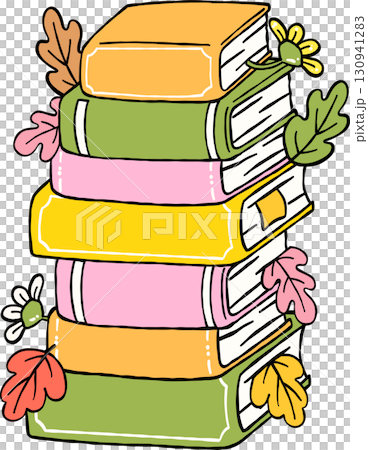 Fall Bookish Reading Stack of Books with Autumn Leaves and Floral Hand Drawn Fall Bookish Reading Stack of Books with Autumn Leaves and Floral Hand Drawn 130941283