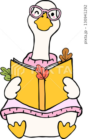 Fall Bookish Silly Goose Reading Book With Autumn Leaves cartoon Fall Bookish Silly Goose Reading Book With Autumn Leaves cartoon 130941292