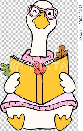Fall Bookish Silly Goose Reading Book With Autumn Leaves cartoon Fall Bookish Silly Goose Reading Book With Autumn Leaves cartoon 130941292