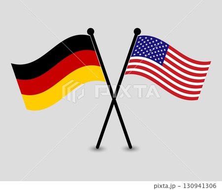 Crossed and waved flags of Germany and the USA, symbolizing international relations. 130941306