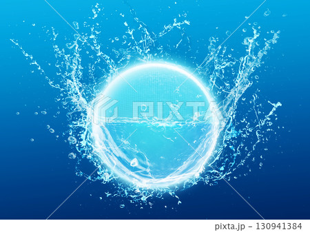 青い気泡と水しぶきの3dイラスト 130941384