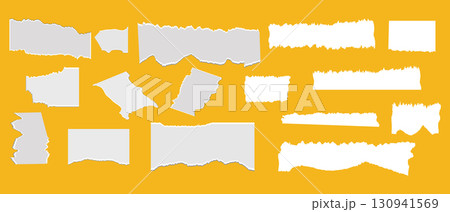 Collection of ripped paper sheets. Torn blank pages with texture. 130941569