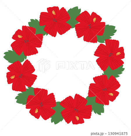 赤いハイビスカスのリース 130941875