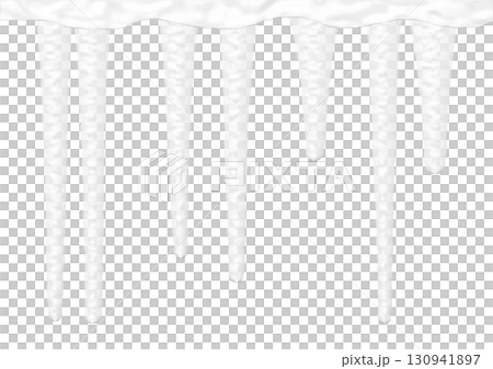 白色背景上懸掛的抽象冰柱的 3D 插圖 130941897