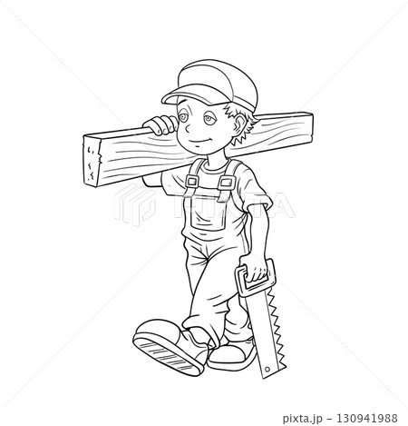 Hand drawn carpenter cartoon illustration Hand drawn carpenter cartoon illustration 130941988