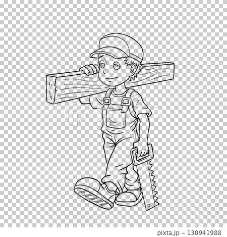 Hand drawn carpenter cartoon illustration 130941988