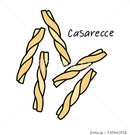 homemade italian twisted pasta casarecce on white background in doodle style 130942038