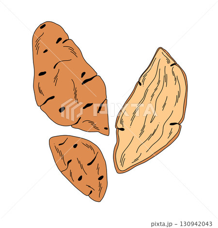 A set of raw sweet potatoes with orange skin and flesh in a cross section 130942043