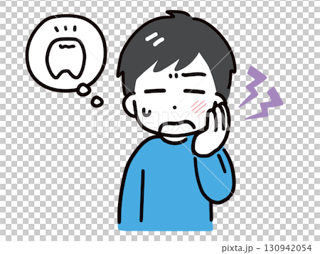 一名身著休閒服、牙痛的年輕男子(上身、正面) 一名身著休閒服、牙痛的年輕男子(上身、正面) 130942054