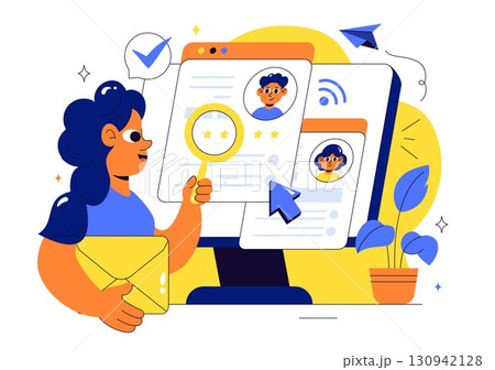 Online Job Fair Vector Illustration featuring We Are Hiring with Recruitment, Resume Selection Process, and Agency Interview in a Flat Background Online Job Fair Vector Illustration featuring We Are Hiring with Recruitment, Resume Selection Process, and Agency Interview in a Flat Background 130942128