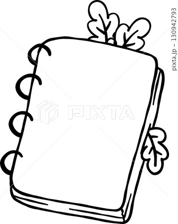 Cute Autumn Back to School Outline, a Notebook with Autumn Leaves 130942793