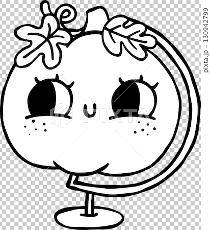 Cute Autumn Back to School Outline, Pumpkin Globe Cartoon Illustration Cute Autumn Back to School Outline, Pumpkin Globe Cartoon Illustration 130942799