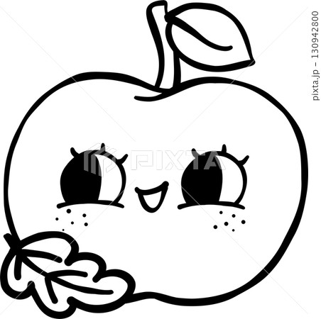 Cute Autumn Back to School Outline, Apple with a Face 130942800