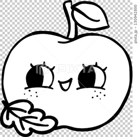 Cute Autumn Back to School Outline, Apple with a Face 130942800