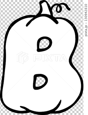 Cute Autumn Back to School Outline, Pumpkin Shaped Letter B Illustration 130942810