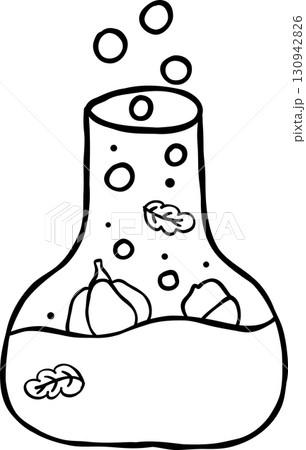 Cute Autumn Back to School Outline, Science Beaker Bottle Hand Drawn 130942826