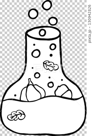 Cute Autumn Back to School Outline, Science Beaker Bottle Hand Drawn 130942826