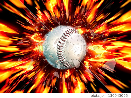 燃え上がる炎の野球ボールの3dイラスト 130943096