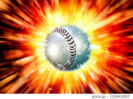 燃え上がる炎の野球ボールの3dイラスト 130943097