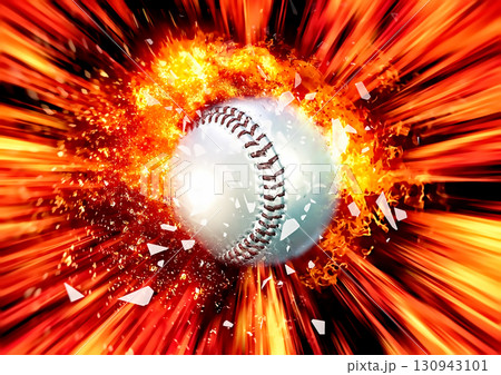 燃え上がる炎の野球ボールの3dイラスト 130943101