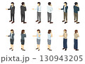 アイソメトリックイラスト：スマホで話すスーツ男女 130943205