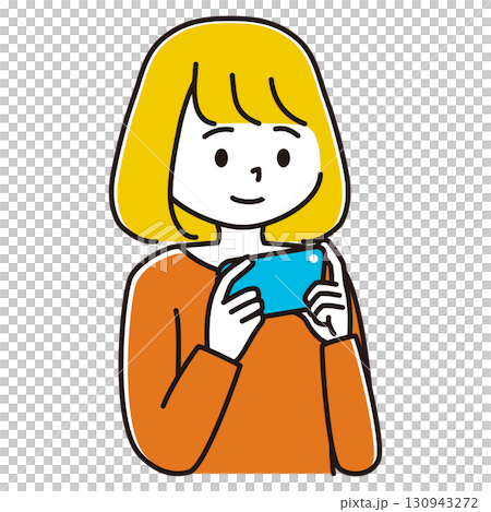 スマホでゲームをする女性のイラスト スマホでゲームをする女性のイラスト 130943272