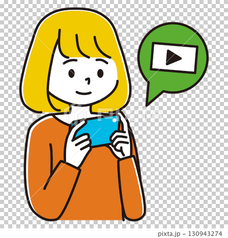 スマホで動画を見る女性のイラスト スマホで動画を見る女性のイラスト 130943274