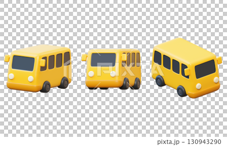 cartoon style yellow school bus 3D icon graphic in Different Angles cartoon style yellow school bus 3D icon graphic in Different Angles 130943290