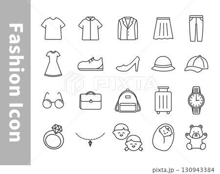 シンプルなファッション・アパレルアイコンセット シンプルなファッション・アパレルアイコンセット 130943384