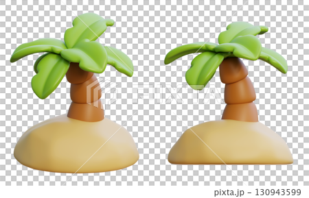 cartoon style Palm Tree on Sandy Islands 3D icon graphic 130943599