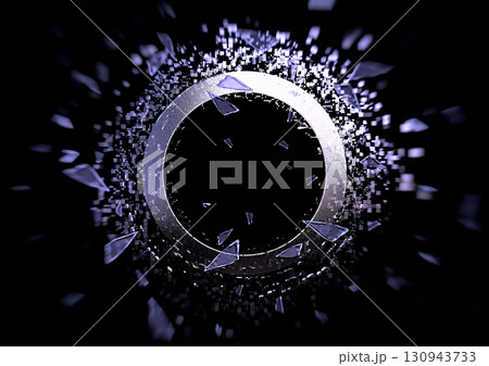 サイエンステクノロジーの概念で爆発の効果のある抽象的な青い光の輪の3dイラスト 130943733
