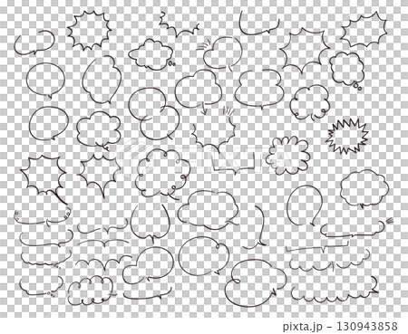 簡單易用的手寫語音泡泡套裝-黑色和細線 簡單易用的手寫語音泡泡套裝-黑色和細線 130943858