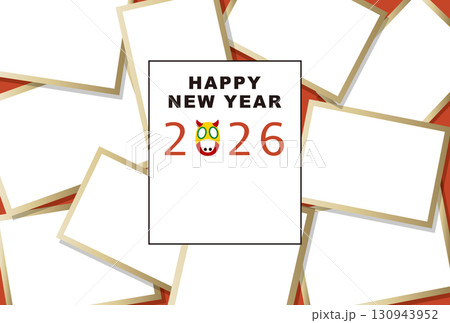 2026年賀状テンプレート「大容量フォトフレーム」ハッピーニューイヤー　手書き用スペース付パターン 130943952