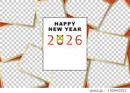 2026年賀状テンプレート「大容量フォトフレーム」ハッピーニューイヤー　手書き用スペース付パターン 130943952