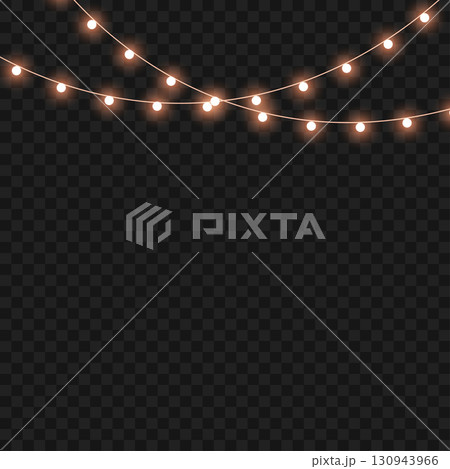 Glowing Christmas lights garland for festive holiday and party decor. Vector 130943966