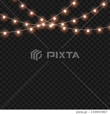 Glowing Christmas lights garland for festive holiday and party decor. Vector 130943967