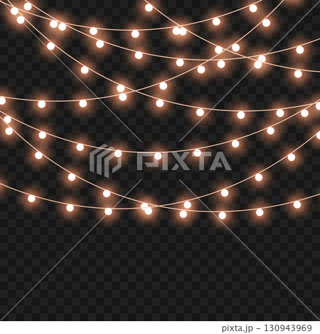 Glowing Christmas lights garland for festive holiday and party decor. Vector Glowing Christmas lights garland for festive holiday and party decor. Vector 130943969