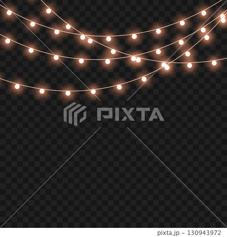Glowing Christmas lights garland for festive holiday and party decor. Vector 130943972