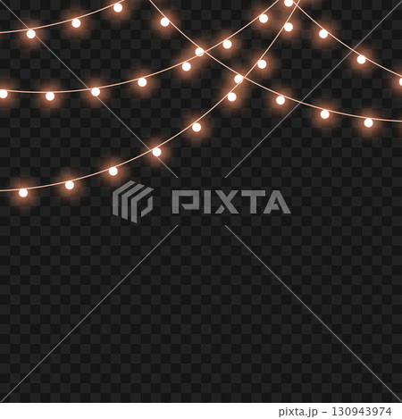 Glowing Christmas lights garland for festive holiday and party decor. Vector 130943974