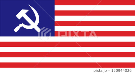 An USA flag with a Russian hammer and cycle on soviet and American Symbols. An USA flag with a Russian hammer and cycle on soviet and American Symbols. 130944026
