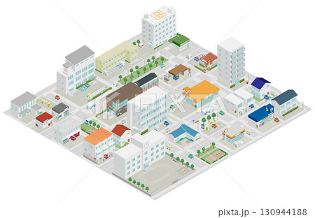 アイソメトリックな街並みのイメージ素材 130944188