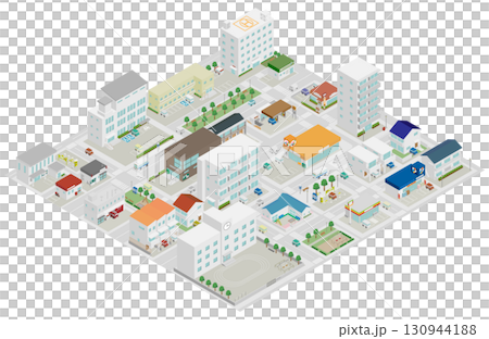 アイソメトリックな街並みのイメージ素材 130944188
