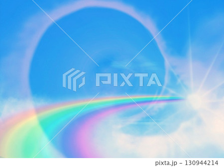 青空に架かる抽象的な虹と太陽の3dイラスト 130944214