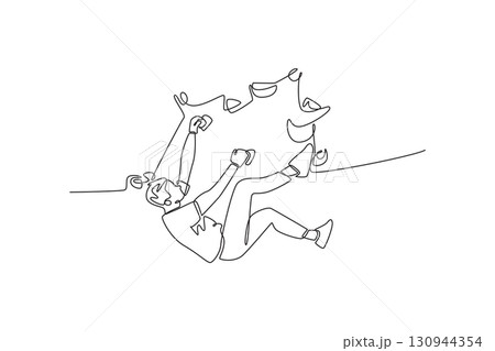 Continuous one line drawing professional male climbing a steep overhanging cliff. Extreme adventure, strength, determination, and thrill of ascent. Single line draw design vector graphic illustration Continuous one line drawing professional male climbing a steep overhanging cliff. Extreme adventure, strength, determination, and thrill of ascent. Single line draw design vector graphic illustration 130944354