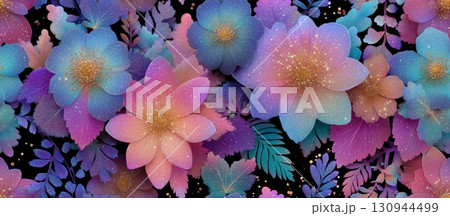 Vibrant Seamless Vector Floral Design with Colorful Flowers and Leaves 130944499