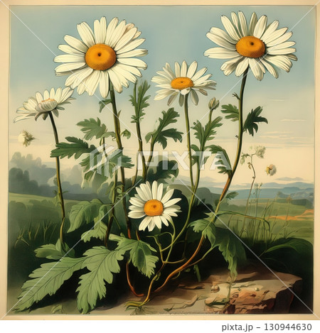 an AI Image Generator, Detailed Botanical Illustration of Bright Blooming 130944630