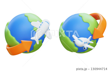 Global Travel and Flight Journey Cartoon stlye 3D Graphic 130944714