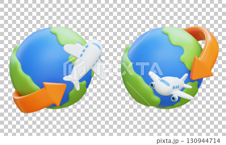 Global Travel and Flight Journey Cartoon stlye 3D Graphic 130944714