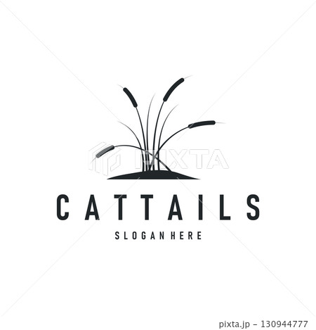 cattails logo river grass plant with river concept and simple silhouette plant design symbol illustration tremlet icon poster or product 130944777