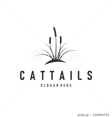 cattails logo river grass plant with river concept and simple silhouette plant design symbol illustration tremlet icon poster or product 130944785